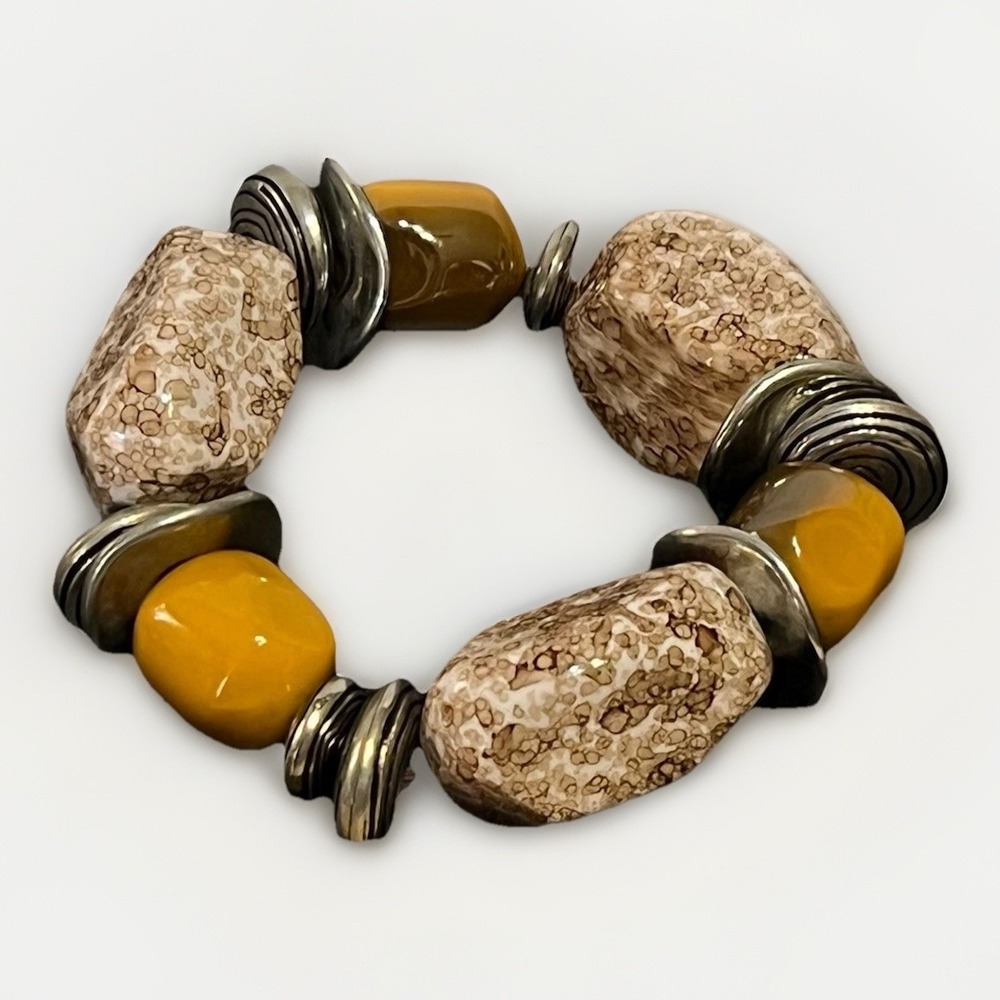 Chucky Block Bracelet Boho Earthy Style Stretch Earth Tone Stone Design